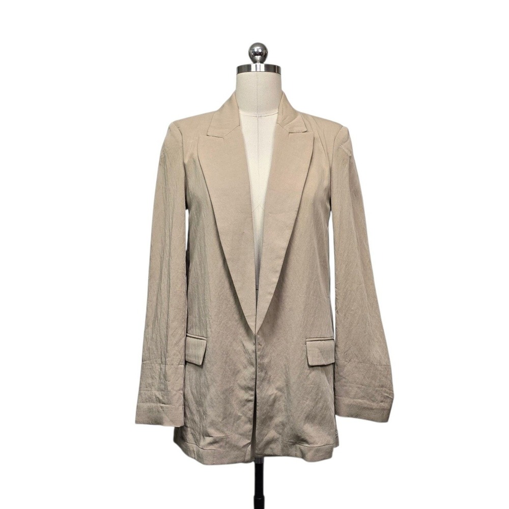 Zara Tan Lyocell Blend Tailored Open Front Blazer Jacket Womens Size XS Pockets